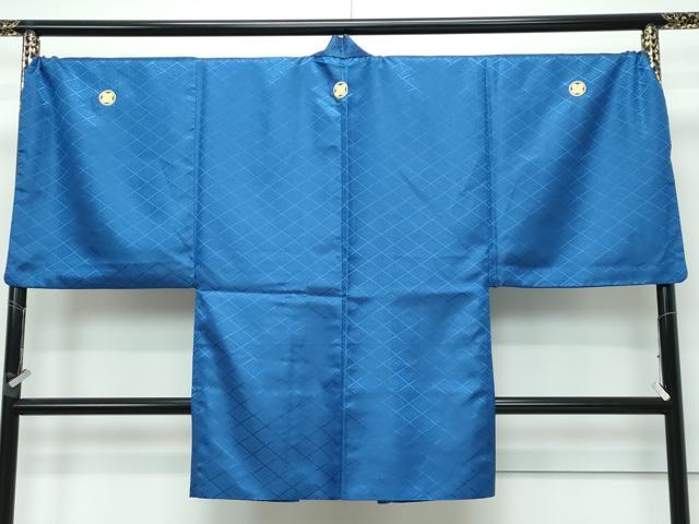 平和屋着物■極上 男性 色無地 紋付き羽織セット キングサイズ 御召御納戸色地 花菱地紋 舞台衣装 洗える着物 逸品 CZAA3644s5