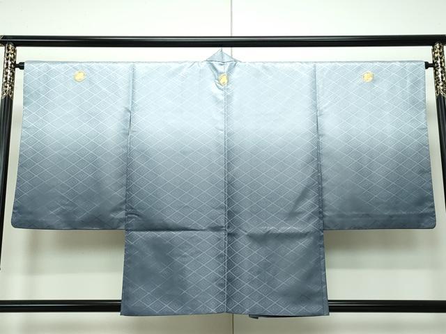 平和屋着物■極上 男性 袴下着物 紋付き羽織セット 花菱地紋 青磁鼠色地 舞台衣装 洗える着物 逸品 CZAA3668s5
