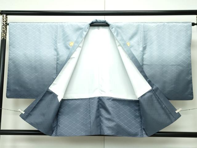 平和屋着物■極上 男性 袴下着物 紋付き羽織セット 花菱地紋 青磁鼠色地 舞台衣装 洗える着物 逸品 CZAA3668s5