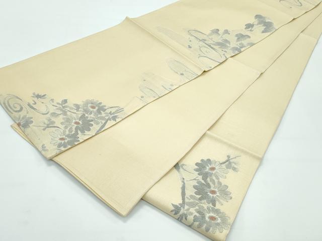 平和屋着物*極上 夏物 西陣 岡文織物謹製 六通柄袋帯 草花文 ブロンド色地 逸品 CZAA3678s5