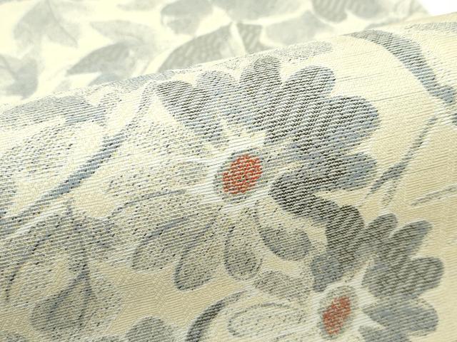 平和屋着物*極上 夏物 西陣 岡文織物謹製 六通柄袋帯 草花文 ブロンド色地 逸品 CZAA3678s5