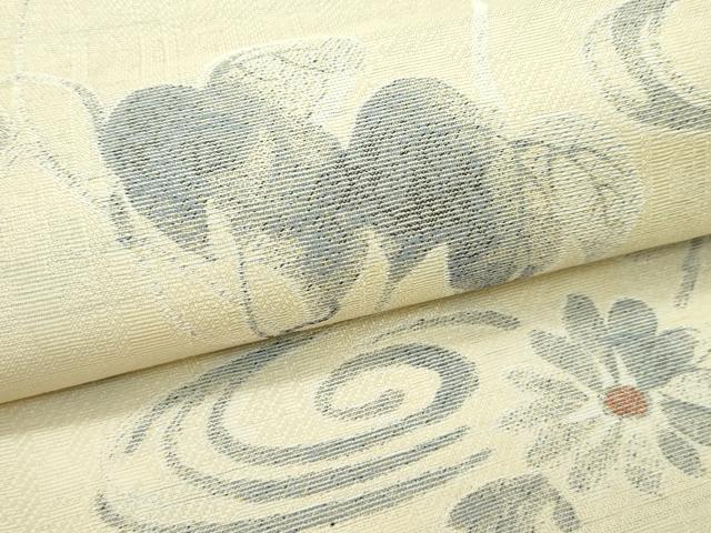 平和屋着物*極上 夏物 西陣 岡文織物謹製 六通柄袋帯 草花文 ブロンド色地 逸品 CZAA3678s5