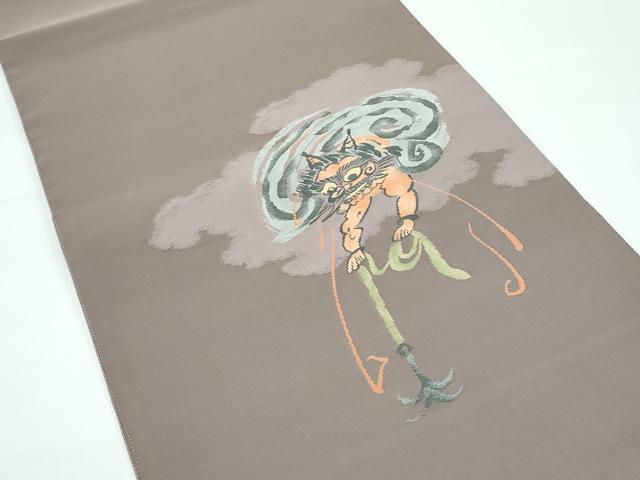 平和屋着物●極上 太鼓柄袋帯 綴れ 大津絵十種 雷公の太鼓釣 鬼 空五倍子色地 逸品 CZAA3685s5