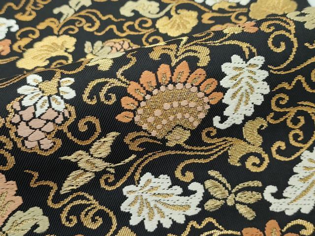 平和屋本店●極上 九寸名古屋帯 唐織 更紗唐草舞蝶鳥文 黒地 金糸 逸品 CZAA3698s5