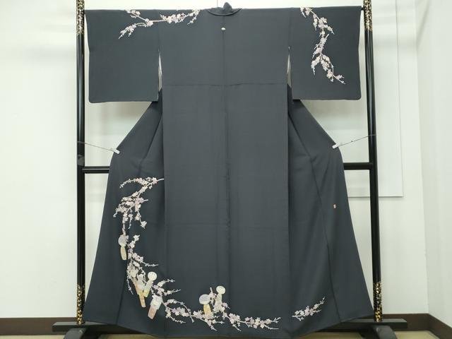 平和屋着物●極上 本加賀友禅作家 志田弘子 訪問着 こけし 枝花文 墨色地 逸品 CZAA5025s5