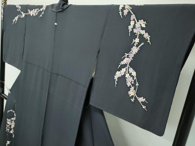 平和屋着物●極上 本加賀友禅作家 志田弘子 訪問着 こけし 枝花文 墨色地 逸品 CZAA5025s5