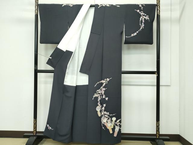 平和屋着物●極上 本加賀友禅作家 志田弘子 訪問着 こけし 枝花文 墨色地 逸品 CZAA5025s5