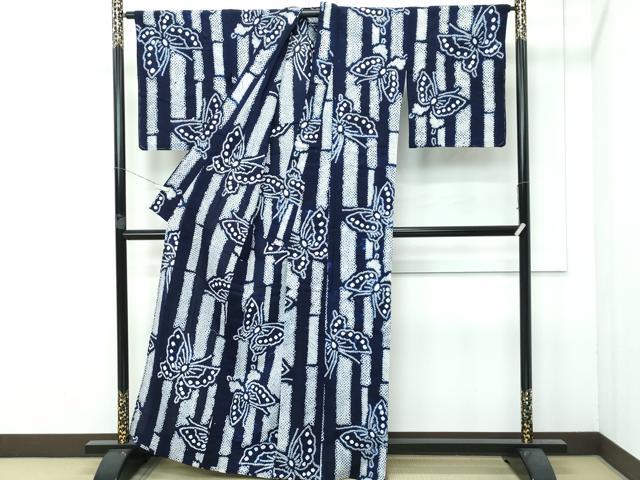 平和屋着物∴極上 夏物 浴衣 有松鳴海絞り 竹並び舞蝶文 綿 逸品 未使用 CZAA3742s5
