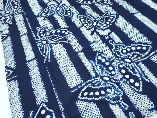 平和屋着物∴極上 夏物 浴衣 有松鳴海絞り 竹並び舞蝶文 綿 逸品 未使用 CZAA3742s5