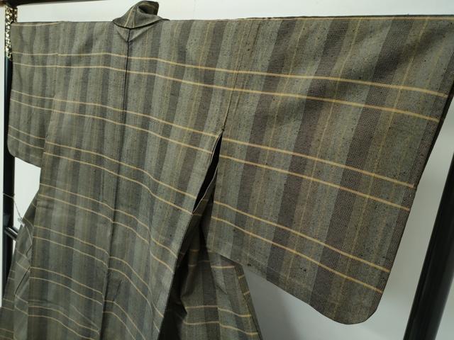 平和屋本店■希少 ざざんざ織 伊兵衛織 単衣 格子柄 逸品 CZAA3759s5