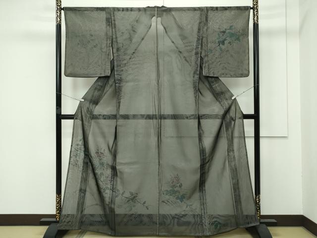 平和屋着物▽極上 訪問着 無双 紗袷 紗×紗 手描き 草花文 黒地 金彩 逸品 CZAA3775s5