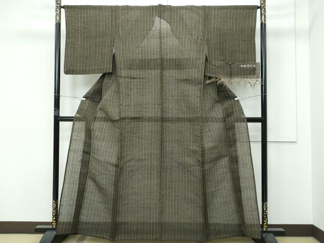 平和屋着物*極上 夏物 絹芭蕉 手織 縞 反端付き 逸品 CZAA3778s5