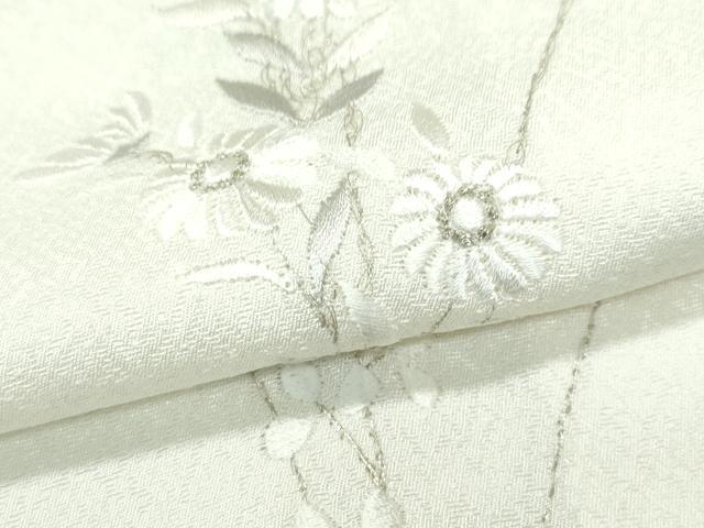 平和屋着物▽極上 小紋 単衣 総刺繍 秋草文 銀糸 砂色地 逸品 CZAA3796s5