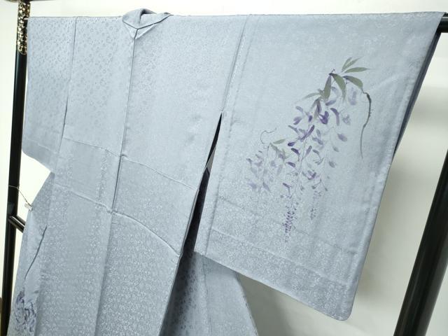 平和屋着物▽極上 訪問着 単衣 手描き 藤花房 銀彩 フォッグ色地 逸品 CZAA3811s5