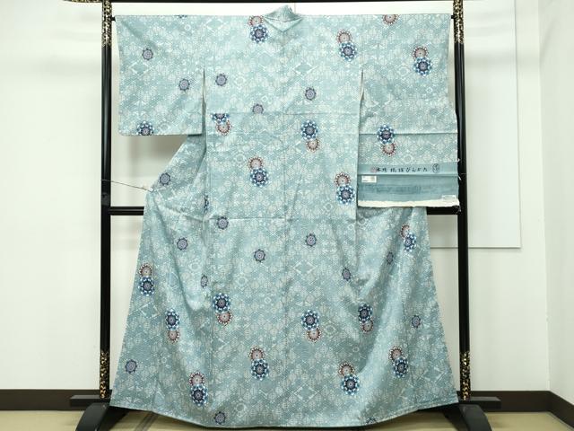 平和屋本店■最高級 城間栄順 本場琉球紅型 朧型 紬 正倉院花文 反端付き 逸品 未使用 CZAA3822s5