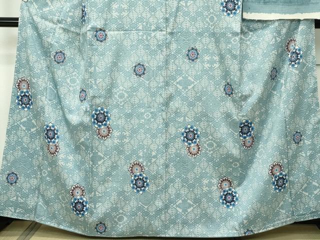 平和屋本店■最高級 城間栄順 本場琉球紅型 朧型 紬 正倉院花文 反端付き 逸品 未使用 CZAA3822s5