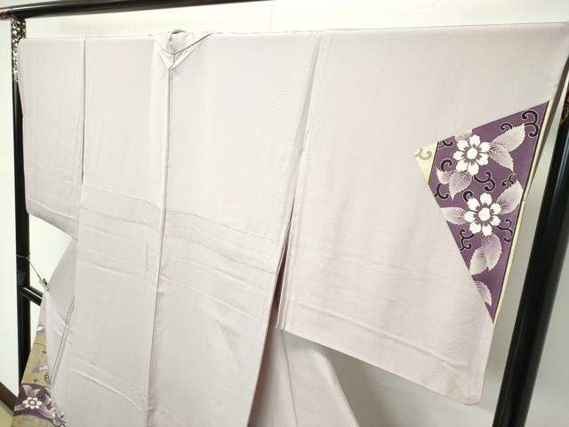 平和屋着物▽極上 訪問着 単衣 貝紫 鳳凰花唐草文 暈し染め 金彩 灰梅色地 逸品 CZAA3825s5