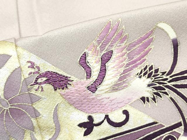 平和屋着物▽極上 訪問着 単衣 貝紫 鳳凰花唐草文 暈し染め 金彩 灰梅色地 逸品 CZAA3825s5