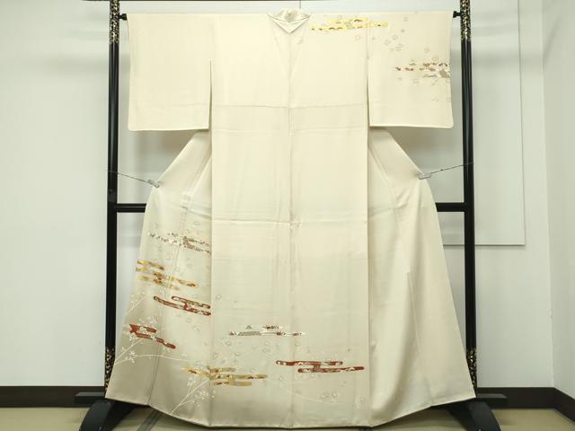 平和屋本店■極上 銀座きしや 訪問着 駒刺繍 エ霞草花文 暈し染め 金彩 砥粉色地 逸品 CZAA3831s5