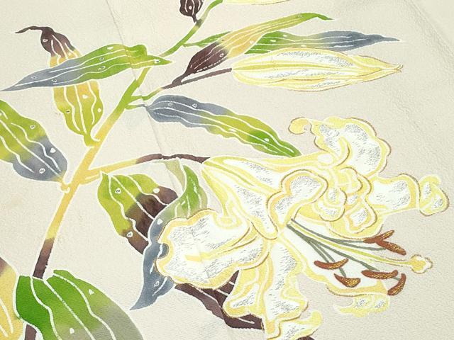 平和屋本店■希少 皆川月華 長女 日本画家 皆川千恵子 訪問着 刺繍 草花文 金銀糸 浅黄色 逸品 CZAA3848s5