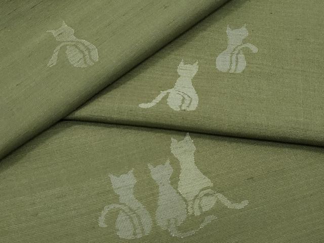 平和屋着物■極上 紬 単衣 猫 海松色地 逸品 未使用 CZAA3851s5