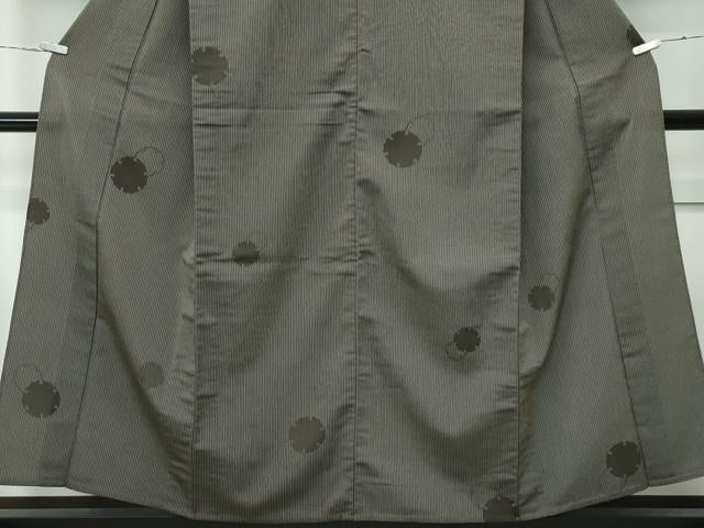 平和屋着物▽極上 お召 単衣 雪輪文様 縞 藍媚茶色地 さが美扱い 逸品 CZAA3862s5