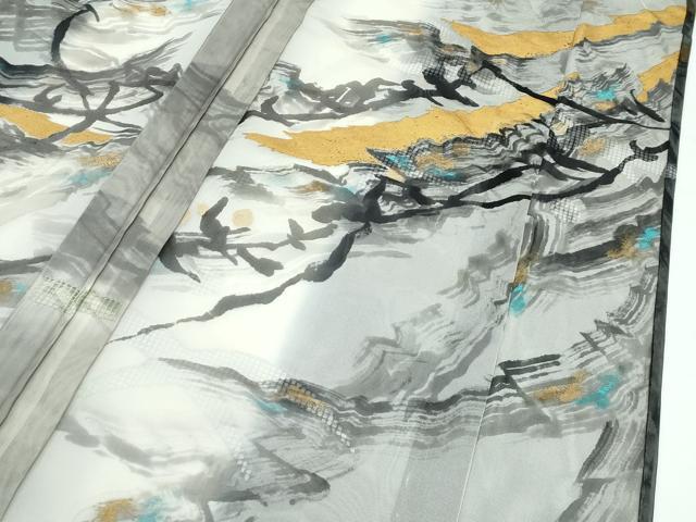 平和屋本店▽極上 訪問着 無双 紗袷 紗×紗 作家物 中国三大刺繍 スワトウ刺繍 霞文 黒地 金彩 健勝苑扱い 逸品 CZAA3865s5