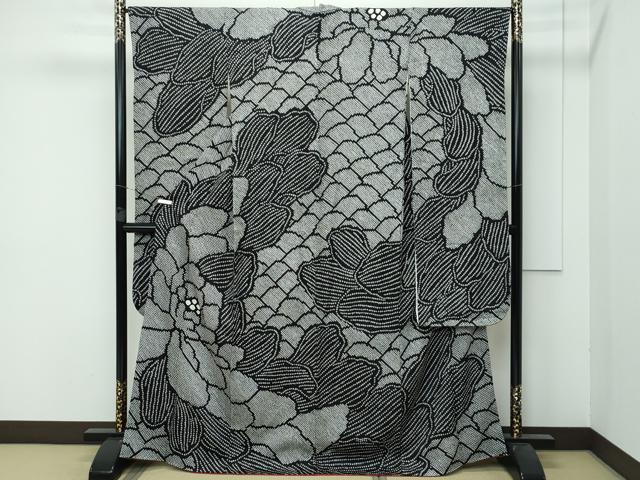 平和屋本店■極上 振袖 総絞り 牡丹 黒地 逸品 CZAA3867s5