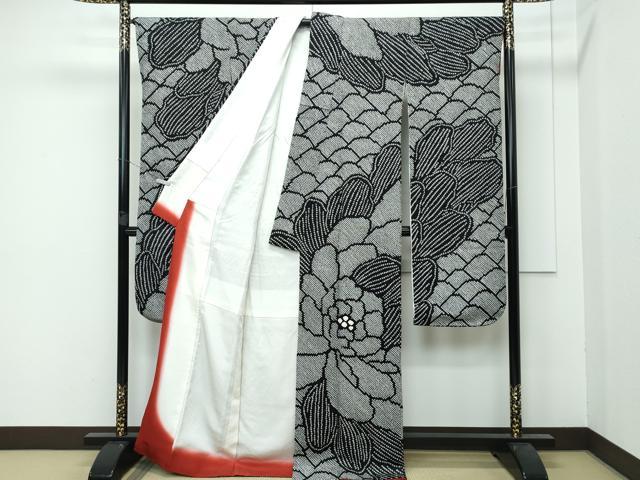 平和屋本店■極上 振袖 総絞り 牡丹 黒地 逸品 CZAA3867s5