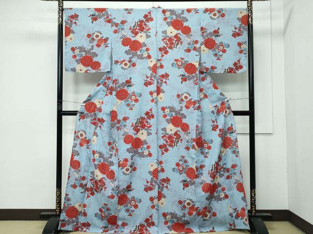 平和屋着物■極上 夏物 ふりふ 小紋・浴衣兼用 花鳥文 洗える着物 逸品 CZAA3868s5