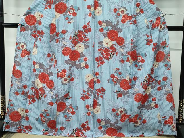 平和屋着物■極上 夏物 ふりふ 小紋・浴衣兼用 花鳥文 洗える着物 逸品 CZAA3868s5