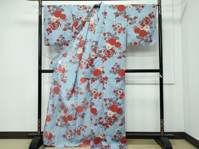 平和屋着物■極上 夏物 ふりふ 小紋・浴衣兼用 花鳥文 洗える着物 逸品 CZAA3868s5