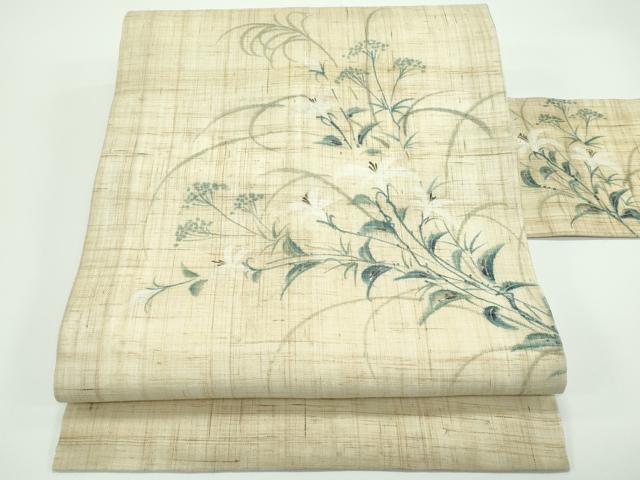 平和屋着物*極上 夏物 九寸名古屋帯 手描き 草花文 麻 逸品 CZAA3895s5