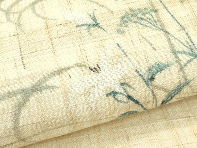 平和屋着物*極上 夏物 九寸名古屋帯 手描き 草花文 麻 逸品 CZAA3895s5