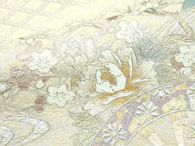 平和屋着物■極上 金彩友禅 卓越技能者・名工・和田光正 太鼓柄袋帯 唐織 片輪車草花文 金銀彩 逸品 未使用 CZAA3899s5