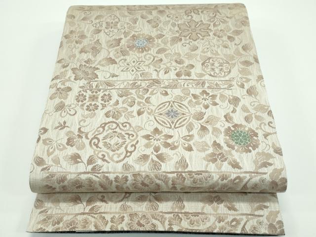 平和屋着物●極上 スリーシーズン 春夏秋 両方向 両面 全通柄袋帯 草花文 逸品 未使用 CZAA3900s5