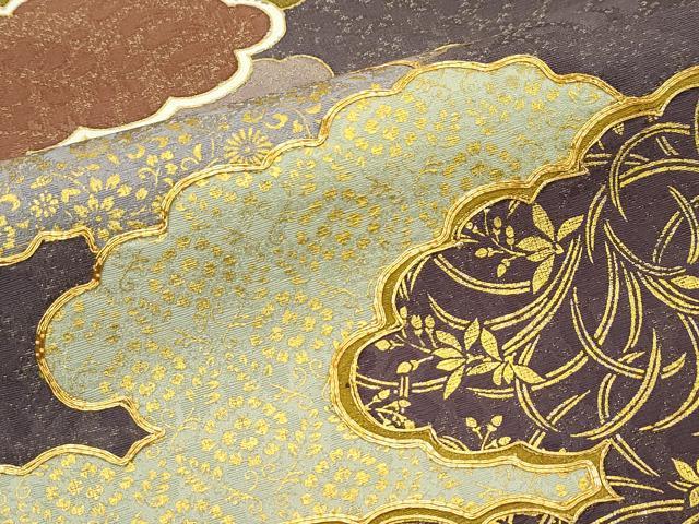平和屋着物●希少 皇室献上作家 藤井寛 六通柄袋帯 駒刺繍 瑞雲重ね 金通し地 逸品 CZAA3936s5