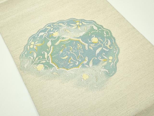 平和屋本店■極上 爪掻き本綴れ 西陣 川島織物 八寸名古屋帯 絵皿花鳥文 金銀糸 三越扱い 逸品 未使用 CZAA3946s5