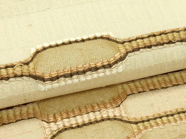 平和屋本店■超希少 国画会会員 原田麻那 めがね織 浮き織 九寸名古屋帯 横段文 短冊付き 逸品 CZAA3949s5