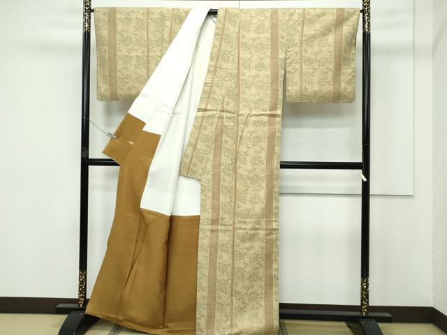 平和屋本店●極上 本場結城紬 重要無形文化財 100亀甲 草花間道 木蘭色地 さが美扱い 逸品 CZAA5575s6