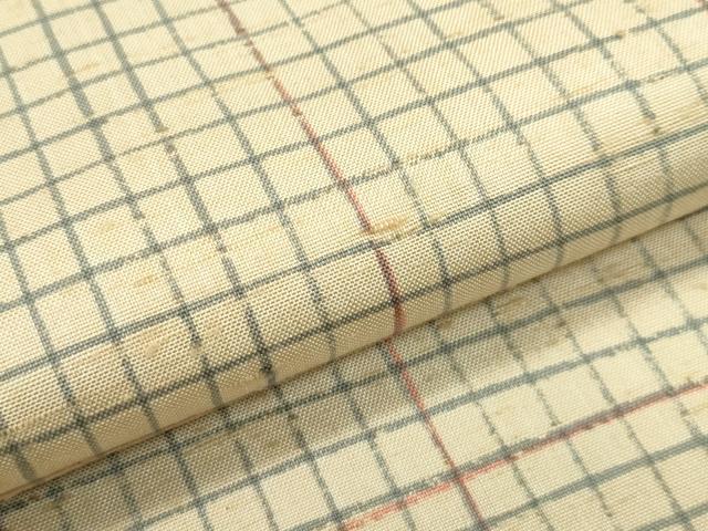 平和屋本店■極上 石川県指定無形文化財 牛首紬 白山工房 手織り 格子柄 砥粉色地 加藤改石謹製 証紙付き 逸品 CZAA3971s5