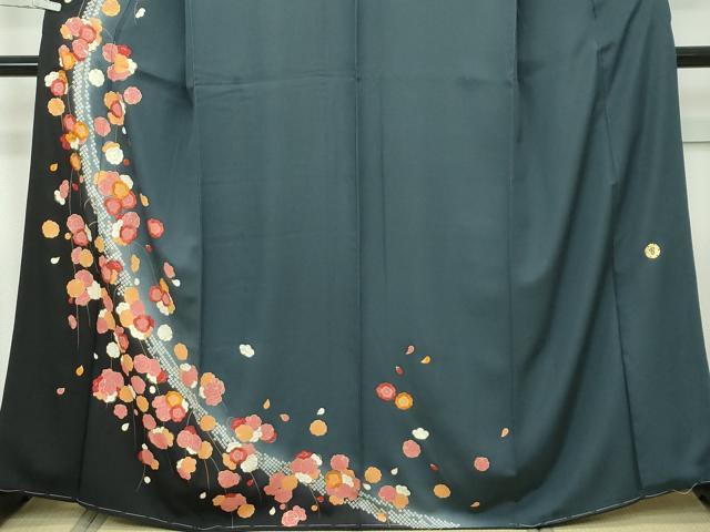 平和屋本店●極上 ジャパンオートクチュール 渡辺雪三郎 訪問着 刺繍 鹿の子梅文 暈し染め 金彩 錆鉄御納戸色地 逸品 未使用CZAA5750s6