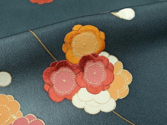 平和屋本店●極上 ジャパンオートクチュール 渡辺雪三郎 訪問着 刺繍 鹿の子梅文 暈し染め 金彩 錆鉄御納戸色地 逸品 未使用CZAA5750s6