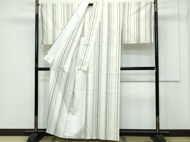 平和屋着物▽極上 結城紬 単衣 間道 砂色地 証紙付き 逸品 未使用 CZAA3997s5
