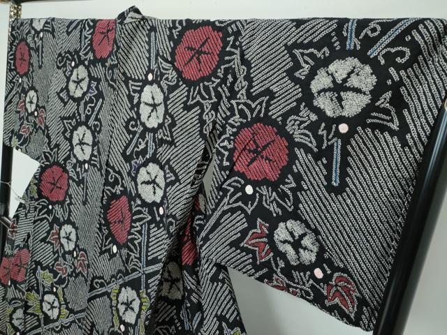 平和屋着物∴極上 夏物 浴衣 有松鳴海絞り 朝顔 黒地 綿 逸品 CZAA5751s6