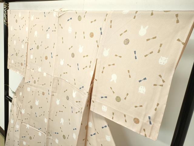 平和屋本店*極上 夏物 人形作家・ホリヒロシ 小紋 絽 花兎 薄香色地 逸品 未使用 CZAA4016s5