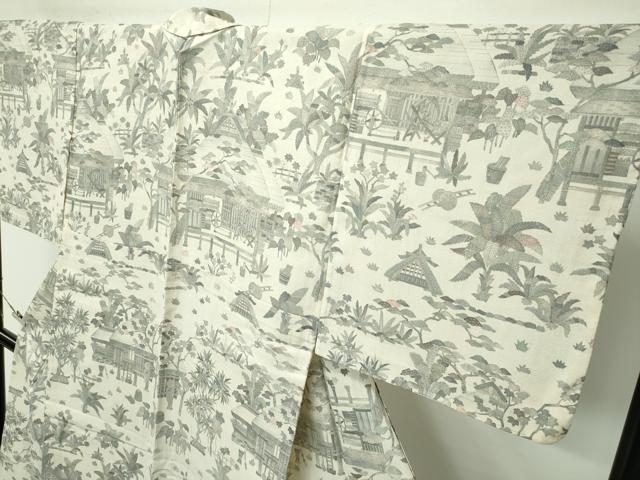 平和屋着物▽極上 生紬 単衣 風景文 逸品 未使用 CZAA4025s5