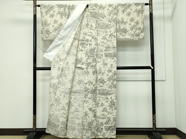 平和屋着物▽極上 生紬 単衣 風景文 逸品 未使用 CZAA4025s5