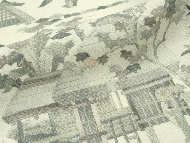 平和屋着物▽極上 生紬 単衣 風景文 逸品 未使用 CZAA4025s5