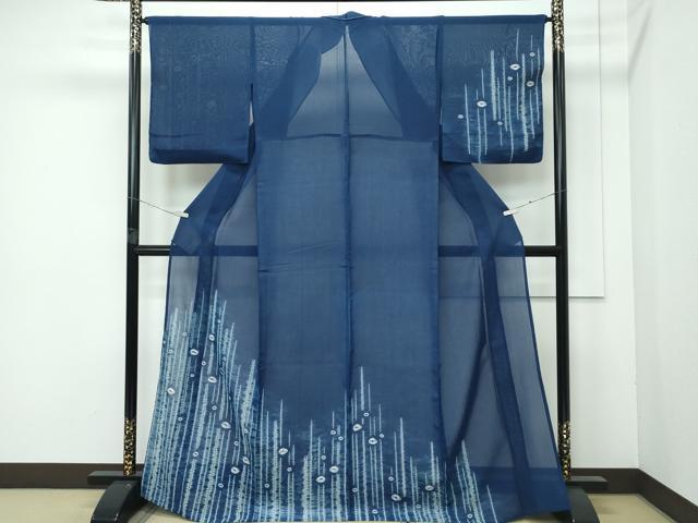 平和屋本店*極上 夏物 本藍 訪問着 紗紬 絞り 霞文 青褐色地 逸品 未使用 CZAA4041s5